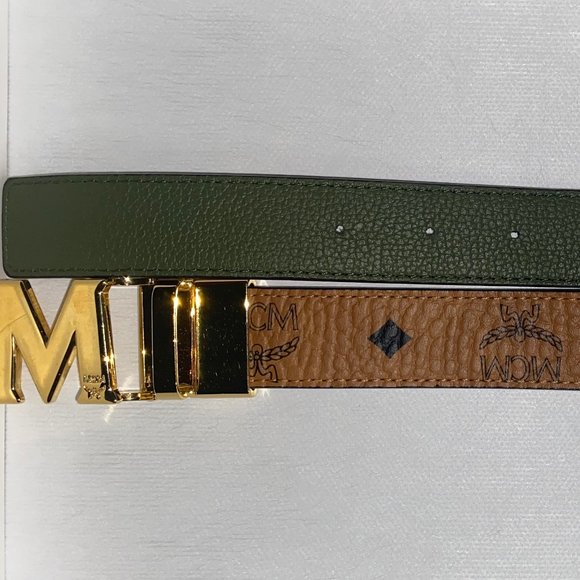 Authentic - MCM Monogram Belt - Reversible - Cognac & Green - Unisex - Picture 4 of 4